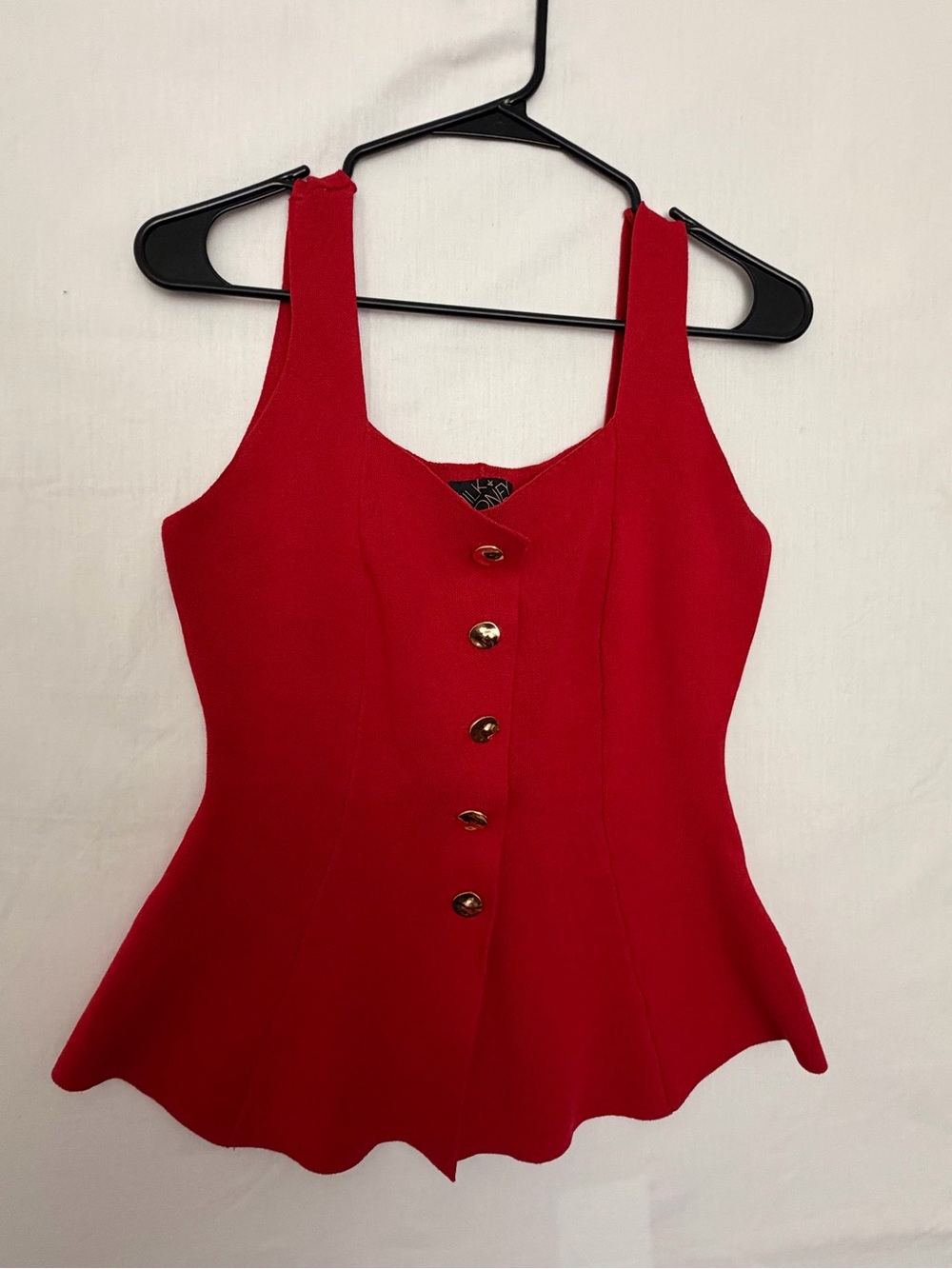 Milk & Honey Womens Red Knit Peplum Tank Top Gold Button Front Size S(A901)